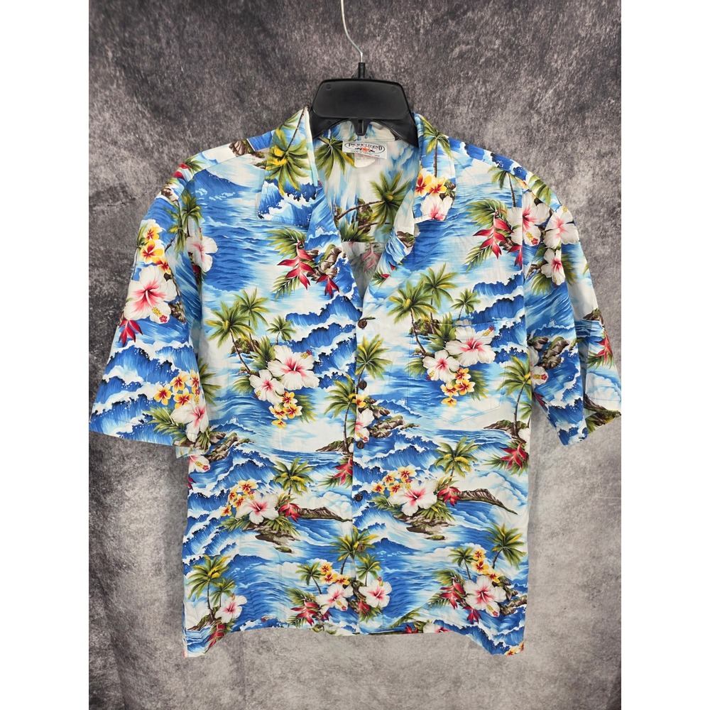 Pacific Legend Hawaiian Shirt Mens Large Blue Tropical Floral Aloha Vacation